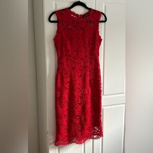 Beautiful Red Lace silk lined dress. Size 6. Handmade.